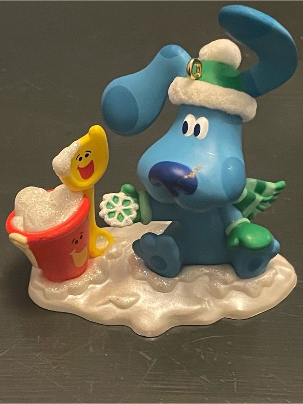 Blues Clues Blue Dog Winter Figurine with Snow shovel and pail ornament